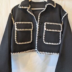 black jacket white embroidery‎ XS whimsigoth academia coastal indie retro artsy